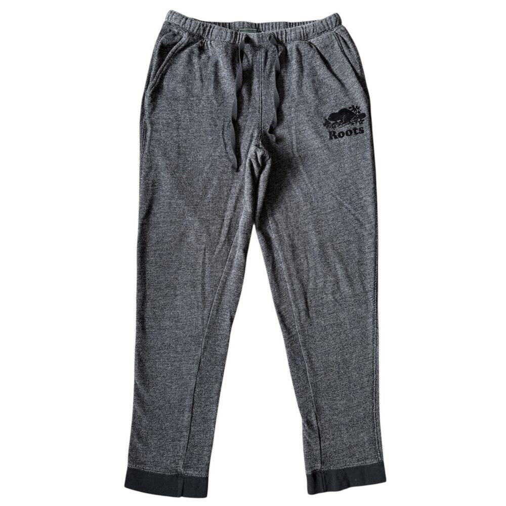 Roots Original Sweatpants Drawstring Waist Womens Gray Black Loungewear Small